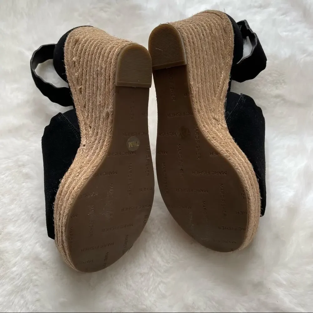Marc Fisher Black Suede Wedges Size 7.5